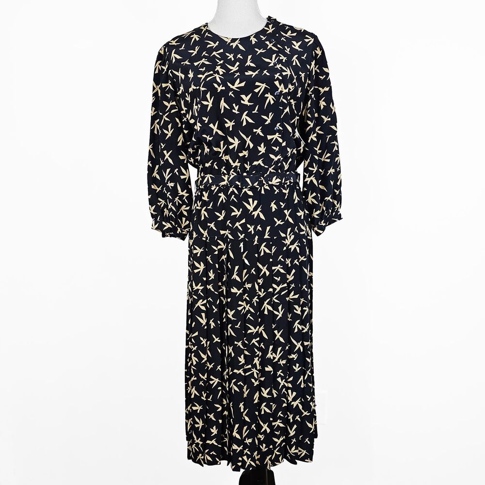 Vintage Argenti Size 10 Art Abstract Print Black and Tan Long Silk Dress